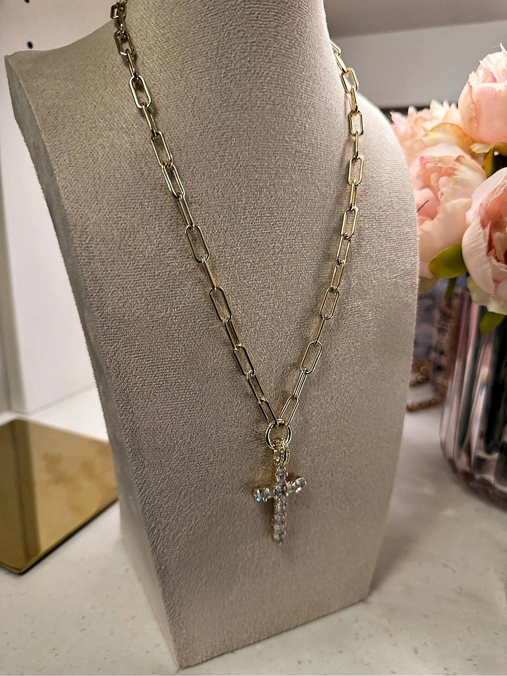 Crystal Cross Pendant Necklace in Gold & Silver Like New
